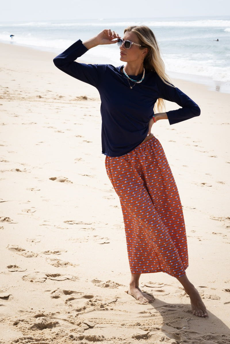 ANGLET BLEU MARINE Les UltraViolettes tee-shirt femme anti-UV UPF50+ en tissu recyclé écoresponsable