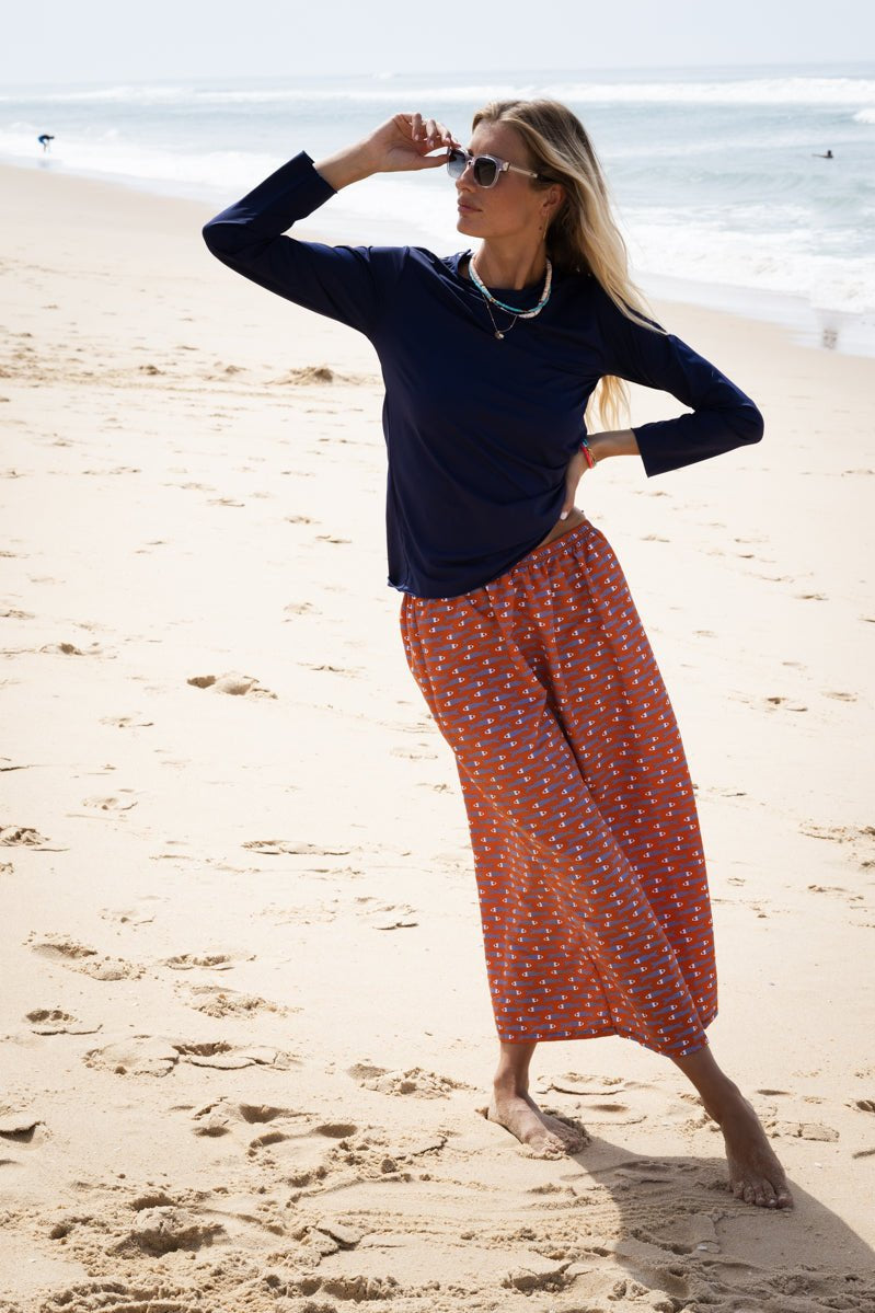 ANGLET BLEU MARINE Les UltraViolettes tee-shirt femme anti-UV UPF50+ en tissu recyclé écoresponsable