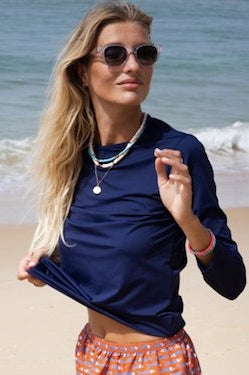 ANGLET BLEU MARINE Les UltraViolettes tee-shirt femme anti-UV UPF50+ en tissu recyclé écoresponsable
