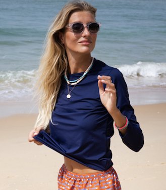 ANGLET BLEU MARINE Les UltraViolettes tee-shirt femme anti-UV UPF50+ en tissu recyclé écoresponsable