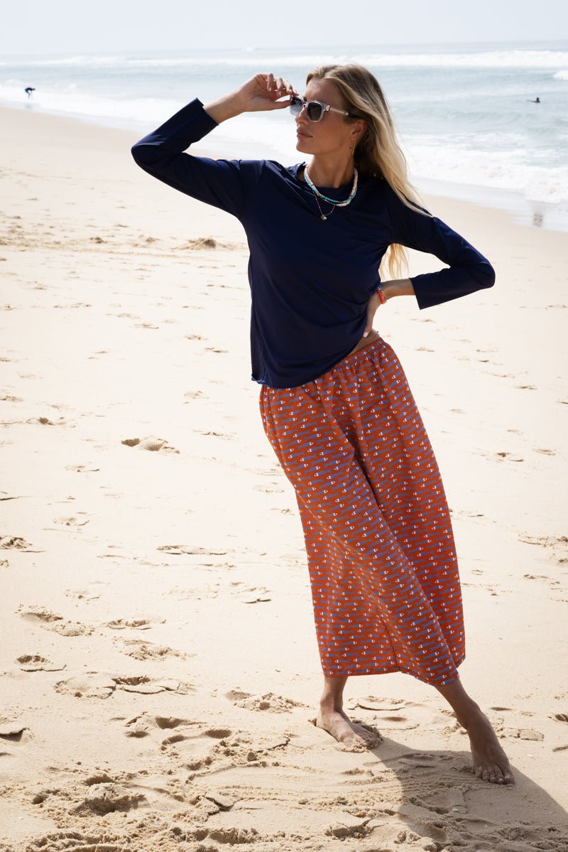 ANGLET BLEU MARINE  Les UltraViolettes tee-shirt femme anti-UV UPF50+ en tissu recyclé écoresponsable