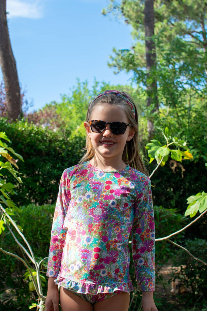 tee-shirt anti-UV UPF50+ enfant fille tissu recyclé écoresponsable confetti liberty garden marque Les UltraViolettes