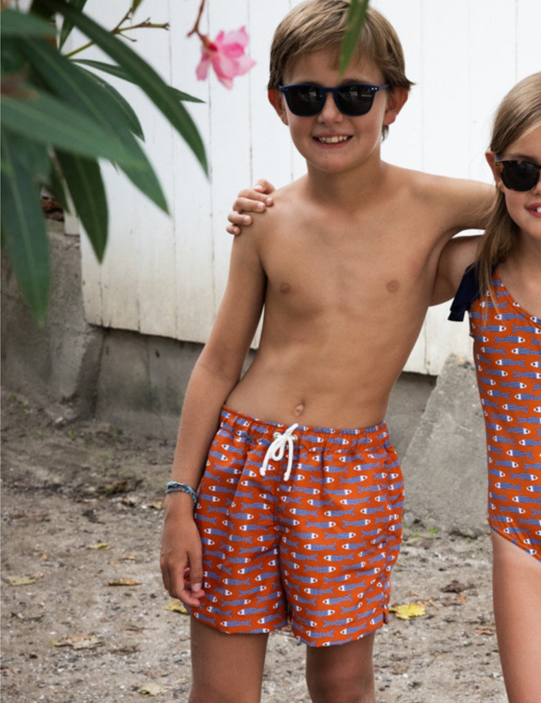 CORSAIRE POISSONS Les UltraViolettes short de bain enfant garçon anti-UV UPF50+ en tissu recyclé écoresponsable