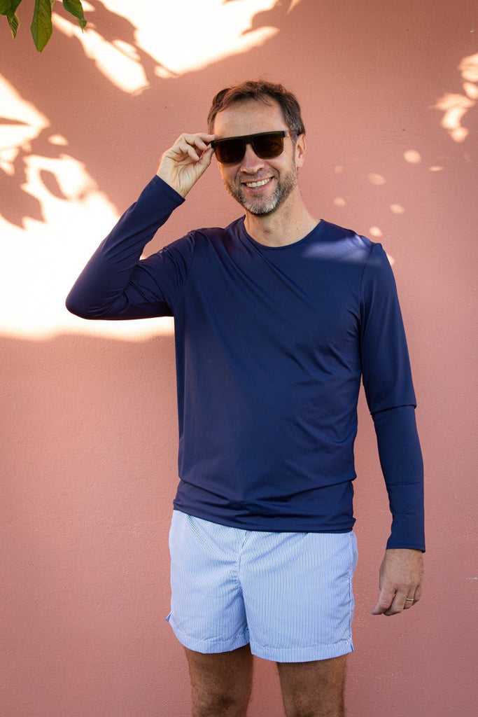 MARLON BLEU MARINE Les UltraViolettes tee-shirt manches longues homme anti-UV UPF50+ recyclé écoresponsable.