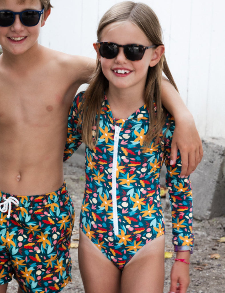 MINI MILOS FLEURI Les UltraViolettes maillot de bain manches longues enfant fille anti-UV UPF50+ recyclé écoresponsable.