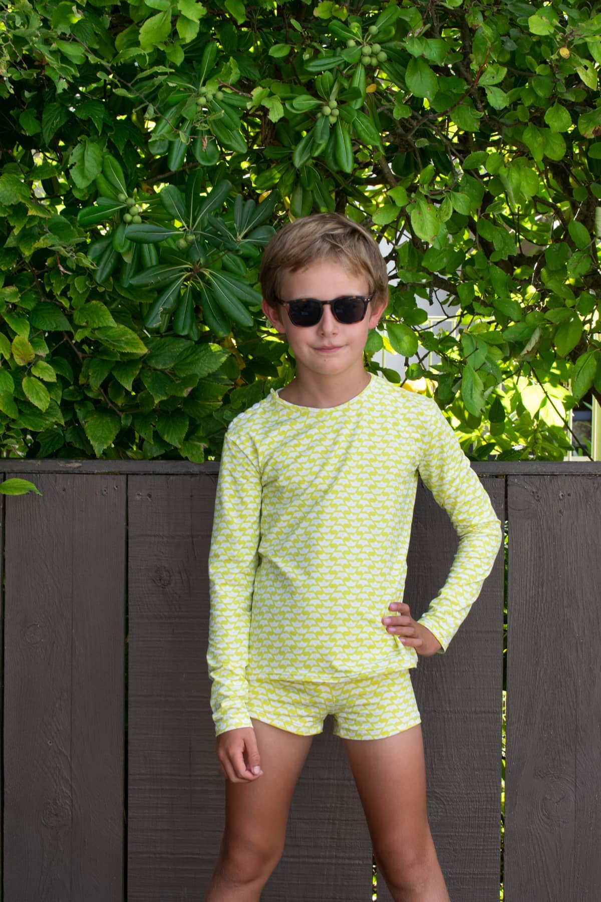 maillot de bain enfant garçon anti-UV UPF50+ écoresponsable en tissu recyclé mistigri origami citron Les UltraViolettes