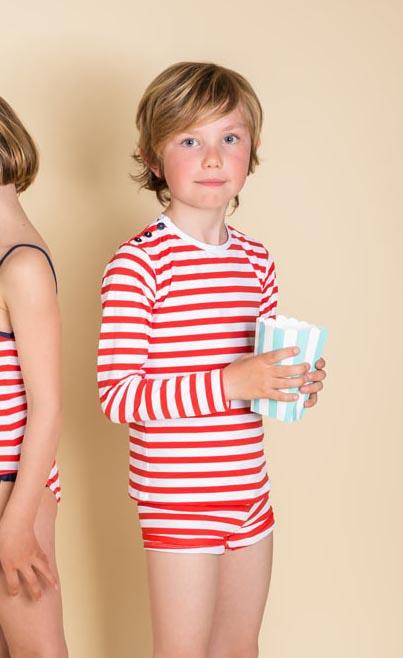 shorty de bain anti-uv bébé garçon mistigri rayure mandarine Les UltraViolettes