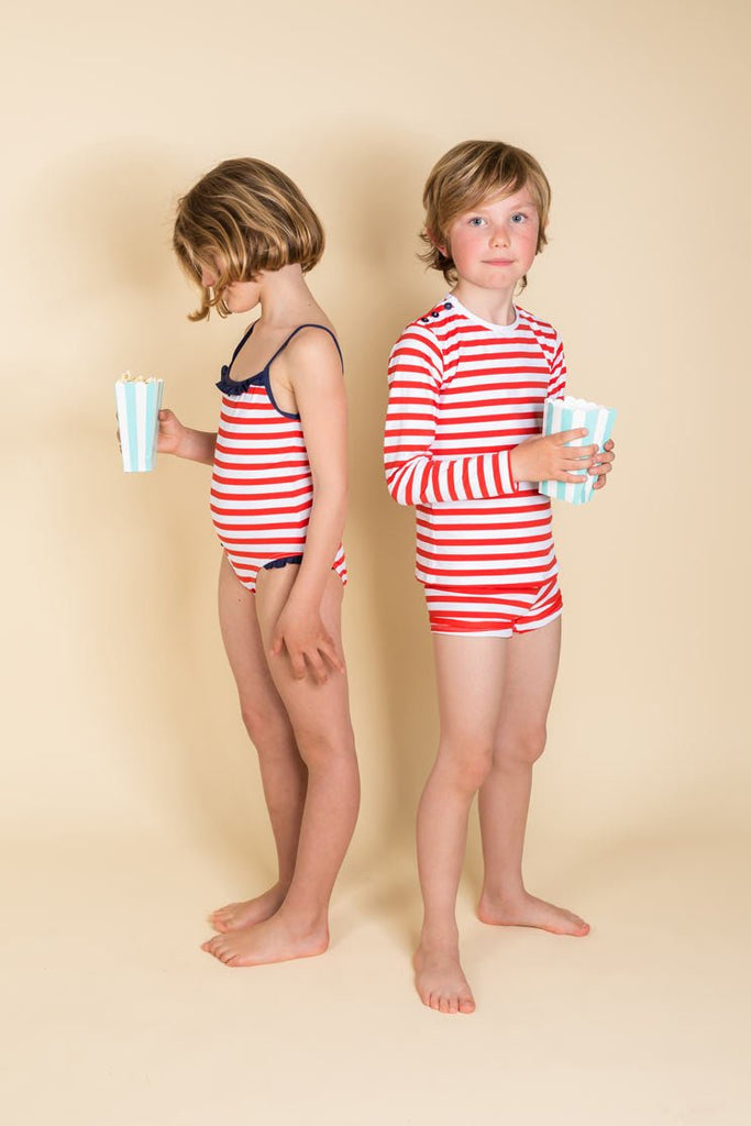 PIRATE RAYURE MANDARINE - Les UltraViolettes - Maillots de bain anti-UV éthiques et responsables pour toute la famille