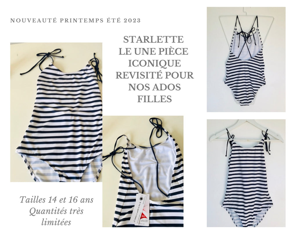 Starlette ado rayure marine - Les UltraViolettes - Marque française de maillots de bain et vêtements anti-UV UPF50+ en tissus recyclés écoresponsables