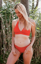 maillot de bain deux pièces femme triangle anti-UV UPF50+ écoresponsable en tissu recyclé Tana agrume Les UltraViolettes